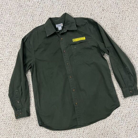 Carhartt Men's 100% Cotton Long Sleeve Dark Green Work Shirt Size Large - Picture 2 of 7